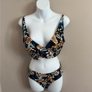 Niptuck Swim Floral Twist Front Bikini Set Black Multi CAN 12